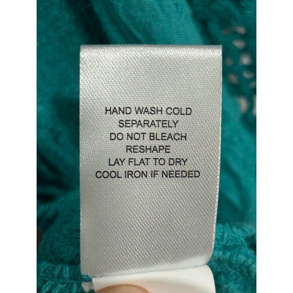 Farmers Market By Oneworld Lace Trim Open Front Cardigan Teal Sz Large Crinkle - Picture 8 of 10